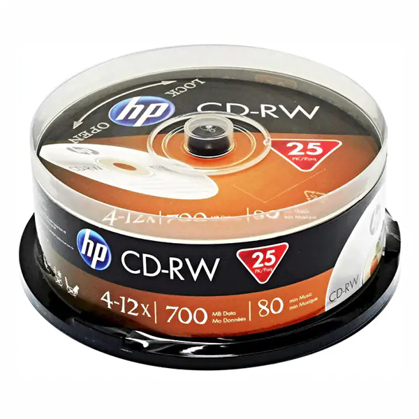 ⁨HP CD-RW, CWE00019-3, 69313, 25-pack, 700MB, 4-12x, 80min., 12cm, bez możliwości nadruku, cake box, do archiwizacji danych⁩ w sklepie Wasserman.eu