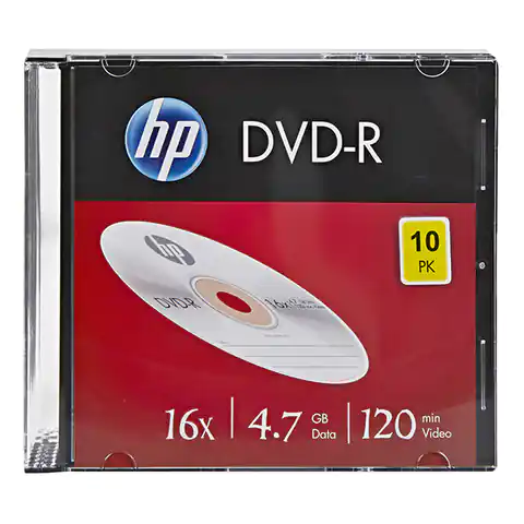 ⁨HP DVD-R, DME00085-3, 4.7GB, 16x, slim case, 10-pack, non-printable, 12cm, 69314, archiving⁩ at Wasserman.eu
