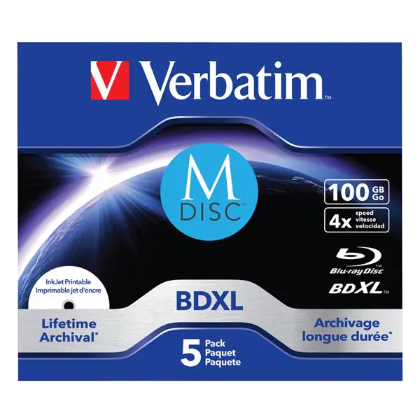 ⁨Verbatim MDISC, Lifetime archival BDXL, 100GB, jewel box, 43834, 4x, 5-pack⁩ at Wasserman.eu