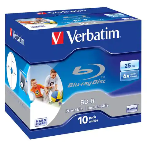 ⁨Verbatim BD-R, Single Layer Printable ScratchGuard Plus, 25GB, jewel box, 43713, 6x, 10-pack, do archiwizacji danych⁩ w sklepie Wasserman.eu
