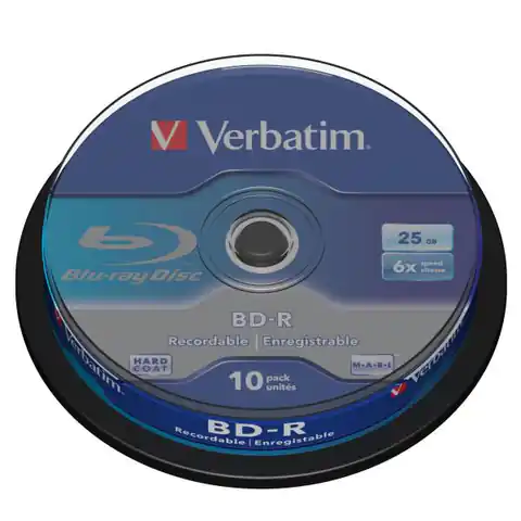 ⁨Verbatim BD-R, Single Layer 25GB, cake box, 43742, 6x, 10-pack, do archiwizacji danych⁩ w sklepie Wasserman.eu