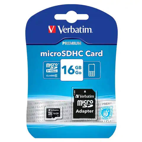 ⁨Verbatim Karta  pamięci Micro Secure Digital Card Premium, 16GB, micro SDHC, 44082, UHS-I U1 (Class 10), z adapterm⁩ w sklepie Wasserman.eu