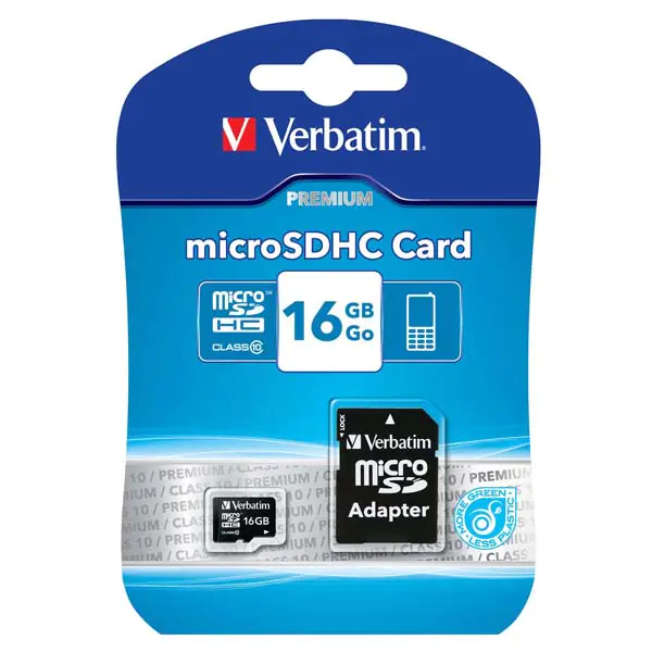 ⁨Verbatim Micro Secure Digital Card Premium, 16GB, micro SDHC, 44082, UHS-I U1 (Class 10), with adapter⁩ at Wasserman.eu