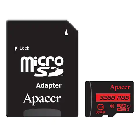 ⁨Apacer Karta pamięci Secure Digital Card V10, 32GB, micro SDHC, AP32GMCSH10U5-R, UHS-I U1 (Class 10), z adapterm⁩ w sklepie Wasserman.eu