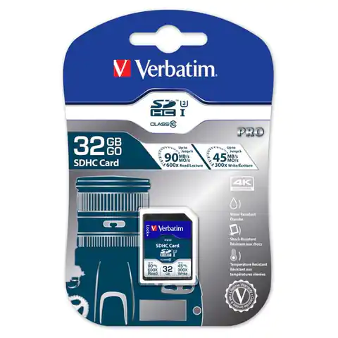 ⁨Verbatim Karta pamięci Secure Digital Card Pro U3, 32GB, SDHC, 47021, UHS-I U3 (Class 10), V30⁩ w sklepie Wasserman.eu