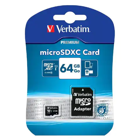 ⁨Verbatim Karta  pamięci Micro Secure Digital Card Premium, 64GB, micro SDXC, 44084, UHS-I U1 (Class 10), z adapterm⁩ w sklepie Wasserman.eu