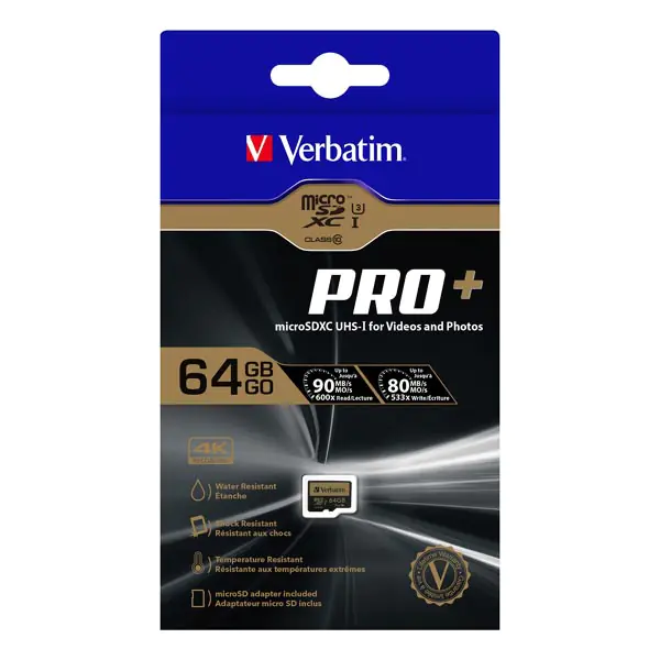 ⁨Verbatim karta pamięci micro SDXC Pro+, 64GB, micro SDXC, 44034, UHS-I U1 (Class 10), z adapterm⁩ w sklepie Wasserman.eu