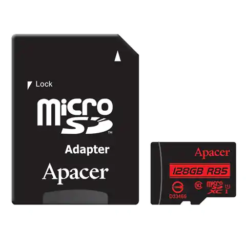 ⁨Apacer Secure Digital Card V10, 128GB, micro SDXC, AP128GMCSX10U5-R, UHS-I U1 (Class 10), with adapter⁩ at Wasserman.eu