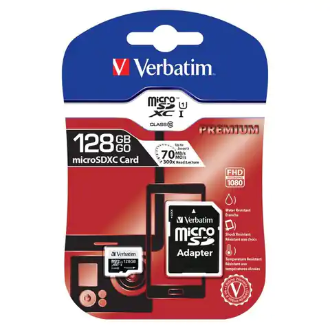 ⁨Verbatim Karta  pamięci Micro Secure Digital Card Premium, 128GB, micro SDXC, 44085, UHS-I U1 (Class 10), z adapterm⁩ w sklepie Wasserman.eu
