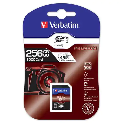 ⁨Verbatim Karta pamięci Secure Digital Card Premium U1, 256GB, SDXC, 44026, UHS-I U1 (Class 10)⁩ w sklepie Wasserman.eu