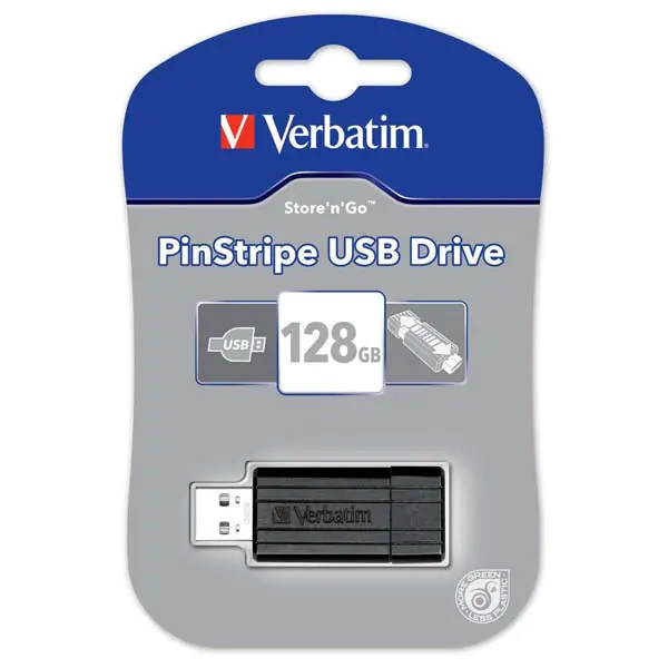 ⁨Verbatim USB flash disk, USB 2.0, 128GB, Pinstripe, czarny, 49071⁩ w sklepie Wasserman.eu