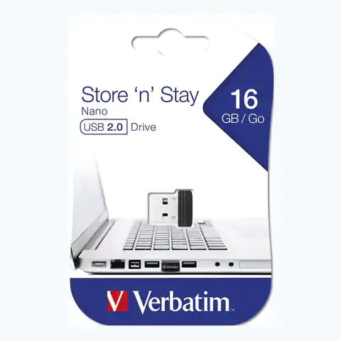 ⁨Verbatim USB flash disk, USB 2.0, 16GB, Nano, Store N Stay, Black, 97464, USB A⁩ at Wasserman.eu