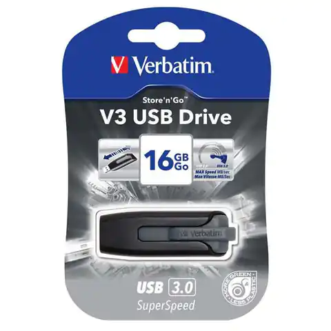 ⁨Verbatim USB flash disk, USB 3.0, 16GB, V3, Store N Go, czarny, 49172, USB A, z wysuwanym złączem⁩ w sklepie Wasserman.eu