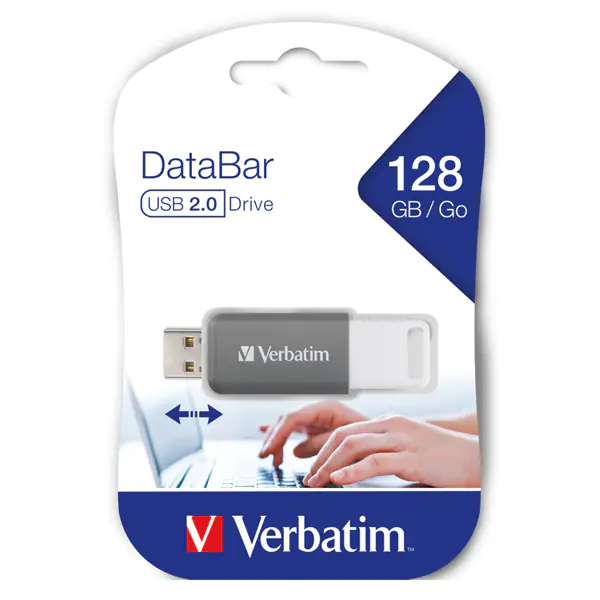 ⁨Verbatim USB flash disk, USB 2.0, 128GB, DataBar, szary, 49456, do archiwizacji danych⁩ w sklepie Wasserman.eu