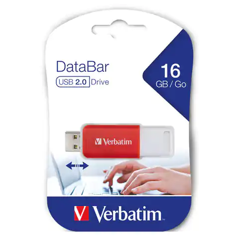 ⁨Verbatim USB flash disk, USB 2.0, 16GB, DataBar, red, 49453, for archiving⁩ at Wasserman.eu