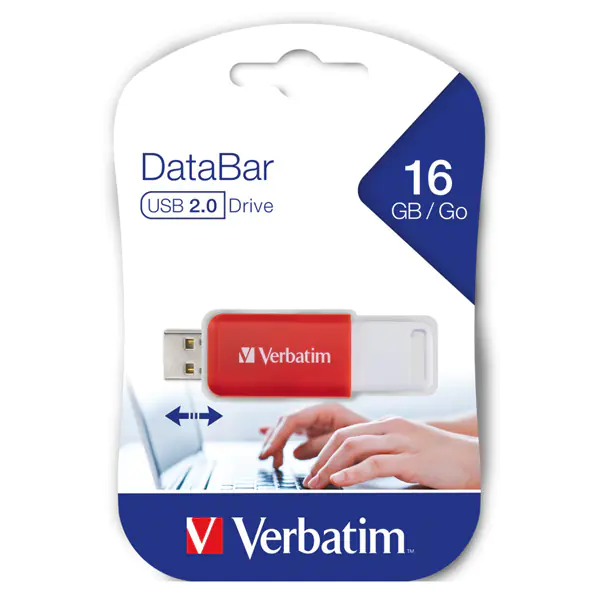 ⁨Verbatim USB flash disk, USB 2.0, 16GB, DataBar, red, 49453, for archiving⁩ at Wasserman.eu