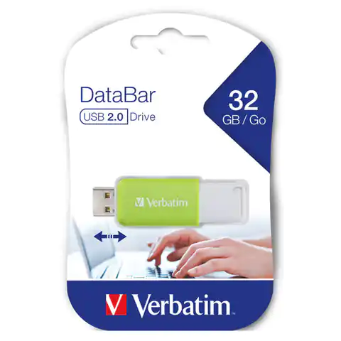 ⁨Verbatim USB flash disk, USB 2.0, 32GB, DataBar, zielony, 49454, do archiwizacji danych⁩ w sklepie Wasserman.eu