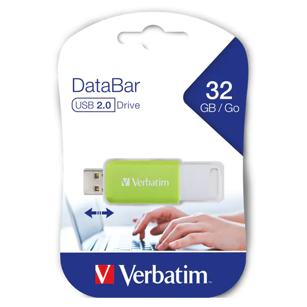⁨Verbatim USB flash disk, USB 2.0, 32GB, DataBar, green, 49454, for archiving⁩ at Wasserman.eu