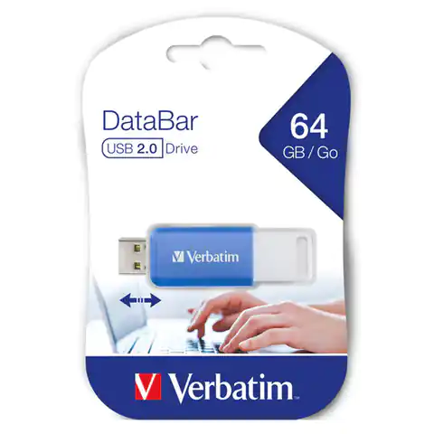 ⁨Verbatim USB flash disk, USB 2.0, 64GB, DataBar, niebieski, 49455, do archiwizacji danych⁩ w sklepie Wasserman.eu