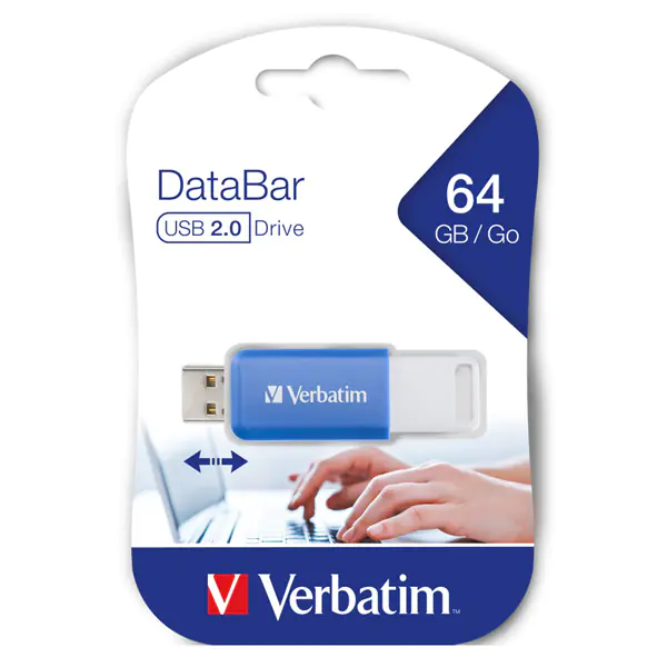 ⁨Verbatim USB flash disk, USB 2.0, 64GB, DataBar, blue, 49455, for archiving⁩ at Wasserman.eu