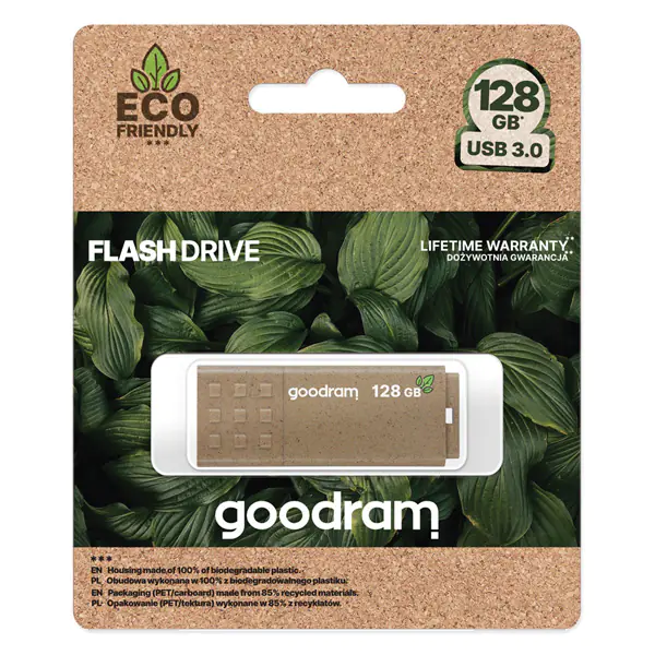 ⁨Goodram USB flash disk, USB 3.0, 128GB, UME3 ECO FRIENDLY, brązowy, UME3-1280EFR11, USB A, z osłoną⁩ w sklepie Wasserman.eu