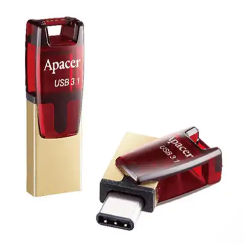 ⁨Apacer USB flash disk OTG, USB 3.0, 32GB, AH180, czerwony, AP32GAH180R-1, USB A / USB C, z obrotową osłoną⁩ w sklepie Wasserman.eu