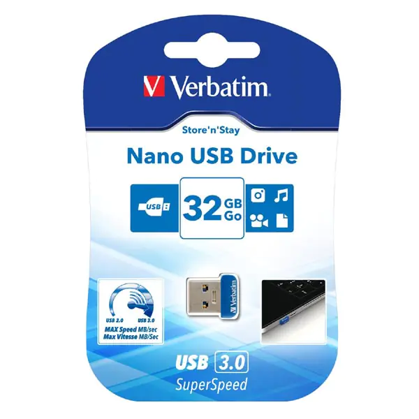 ⁨Verbatim USB flash disk, USB 3.0, 32GB, Nano, Store N Stay, Blue, 98710, USB A⁩ at Wasserman.eu