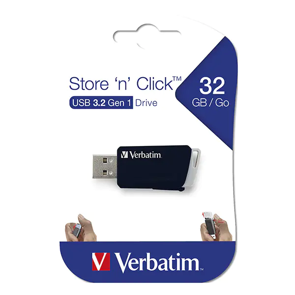 ⁨Verbatim USB flash disk, USB 3.0, 32GB, Store N Click, black, 49307, USB A, with retractable connector⁩ at Wasserman.eu