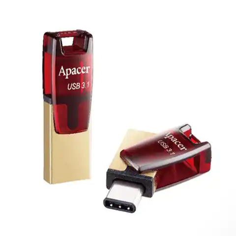 ⁨Apacer USB flash disk OTG, USB 3.0, 64GB, AH180, czerwony, AP64GAH180R-1, USB A / USB C, z obrotową osłoną⁩ w sklepie Wasserman.eu