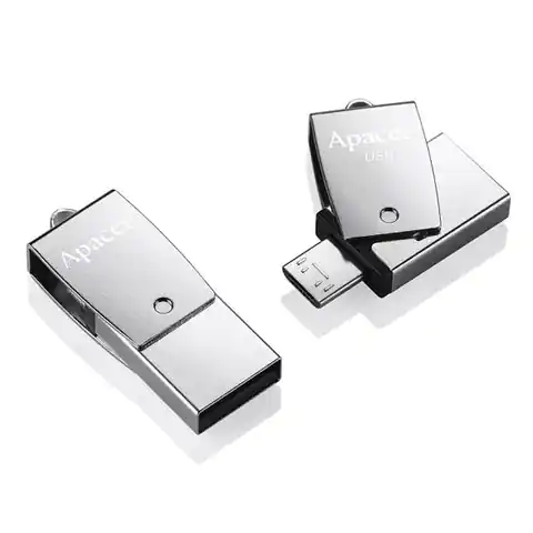 ⁨Apacer USB flash disk OTG, USB 3.0, 64GB, AH750, srebrny, AP64GAH750S-1, USB A / USB Micro  B, z obrotową osłoną⁩ w sklepie Wasserman.eu