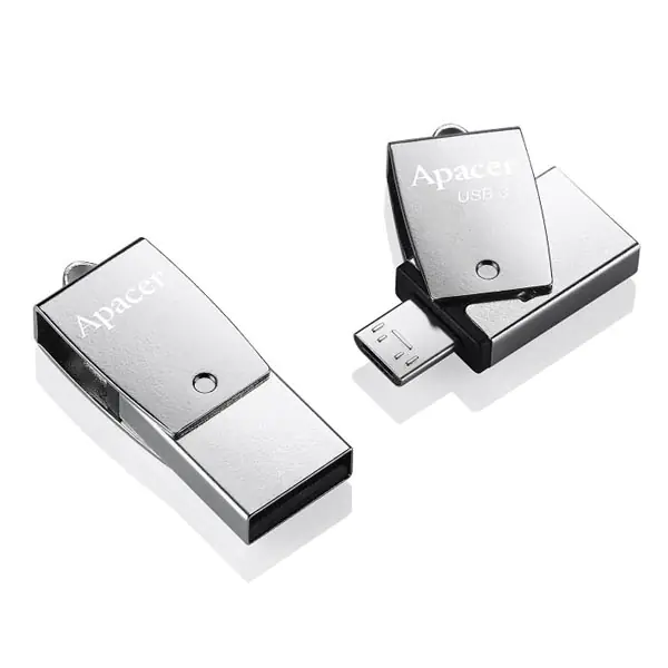 ⁨Apacer USB flash disk OTG, USB 3.0, 64GB, AH750, silver, AP64GAH750S-1, USB A / USB Micro B, with rotating cover⁩ at Wasserman.eu