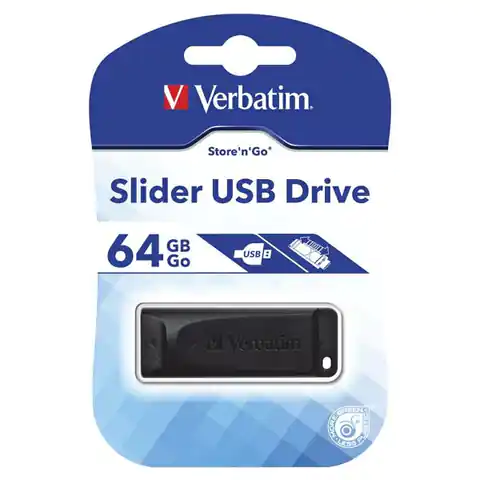 ⁨Verbatim USB flash disk, USB 2.0, 64GB, Slider, czarny, 98698, USB A, z wysuwanym złączem⁩ w sklepie Wasserman.eu
