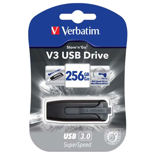 ⁨Verbatim V3 49168 Pendrive (256GB; USB 3.0; color: black)⁩ at Wasserman.eu