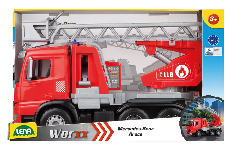 ⁨Lena Worxx Fire truck with ladder Arocs⁩ at Wasserman.eu