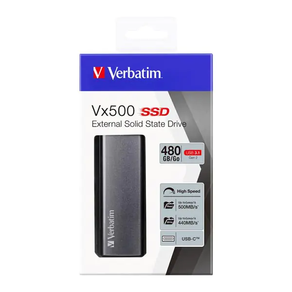 ⁨SSD Verbatim 2.5", zewnętrzny USB 3.0 (3.2 Gen 1), 480GB, Vx500, 47443⁩ w sklepie Wasserman.eu