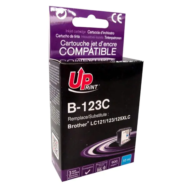 ⁨UPrint compatible ink/ink with LC-123C, cyan, 600s, 10ml, B-123C, for Brother MFC-J4510 DW⁩ at Wasserman.eu