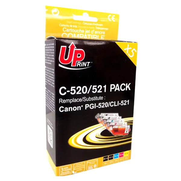 ⁨UPrint compatible ink/ink with CLI521, 2xblack/1xcyan/1xmagenta/1xyellow, C-520/521 PACK, with chip, for Canon iP3600, iP4600, MP⁩ at Wasserman.eu