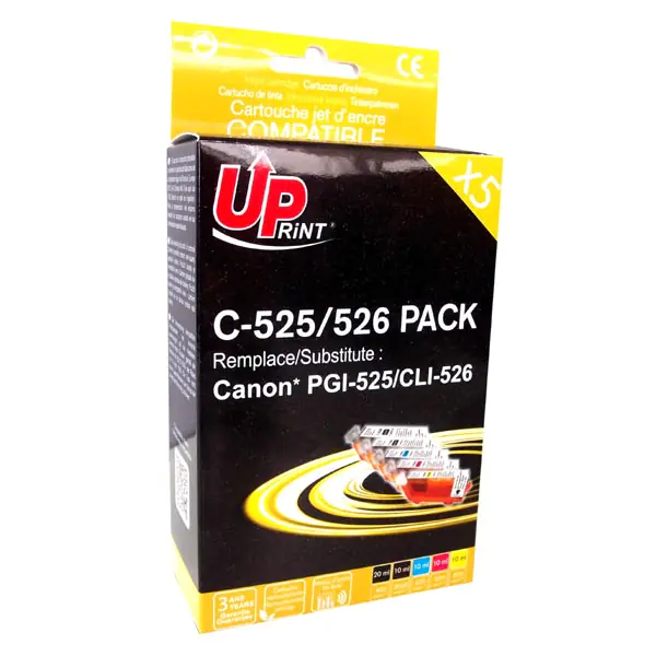 ⁨UPrint compatible ink/ink with CLI526, 2xblack/1xcyan/1xmagenta/1xyellow, C-525/526 PACK, with chip, for Canon Pixma MG5150, MG5⁩ at Wasserman.eu