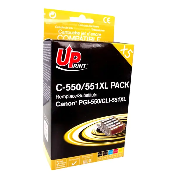 ⁨UPrint compatible ink/ink with CLI551, 2xblack/1xcyan/1xmagenta/1xyellow, C-551XL-PACK, for Canon PIXMA iP7250, MG5450, MG6350⁩ at Wasserman.eu