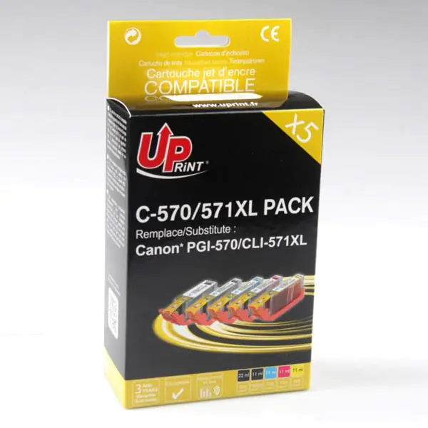 ⁨UPrint compatible ink/ink with CLI571, 2xblack/1xcyan/1xmagenta/1xyellow, C-570/571XL PACK, high capacity, for Canon PIXMA MG575⁩ at Wasserman.eu