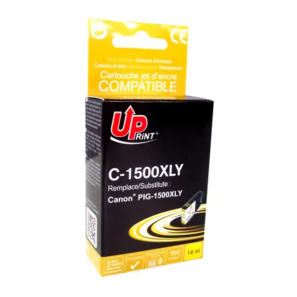 ⁨UPrint kompatybilny ink / tusz z PGI 1500XL, C-1500XLY, yellow, 950s, 14ml, high capacity⁩ w sklepie Wasserman.eu