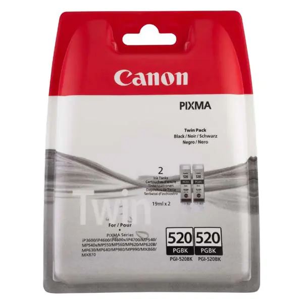 ⁨Canon oryginalny ink / tusz PGI-520 BK, 2932B012, 2932B009, black, blistr, 2x420s, 2x19ml, 2szt, 2-pack⁩ w sklepie Wasserman.eu