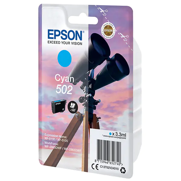 ⁨Epson oryginalny ink / tusz C13T02V24020, 502, T02V240, cyan, 165s, 3.3ml⁩ w sklepie Wasserman.eu