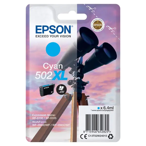 ⁨Epson Original Ink/Ink C13T02W24010, 502XL, T02W240, cyan, 470s, 6.4ml, Epson XP-5100, XP-5105, WF-2880dwf, WF2865dwf⁩ at Wasserman.eu