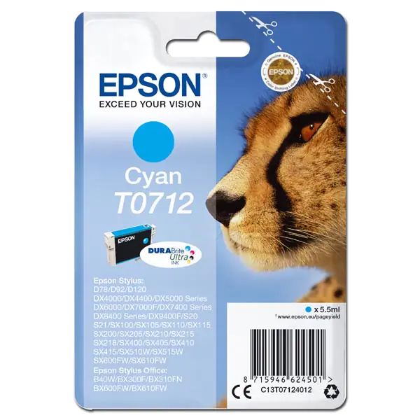 ⁨Epson original ink/ink C13T07124012, cyan, 5.5ml, Epson D78, DX4000, DX4050, DX5000, DX5050, DX6000, DX605⁩ at Wasserman.eu