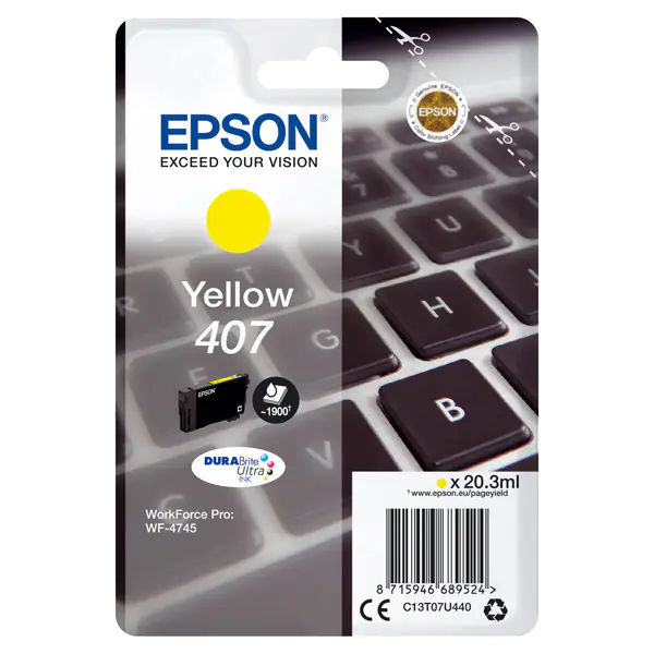 ⁨Epson oryginalny ink / tusz C13T07U440, 407XL, yellow, 1900s, 20.3ml⁩ w sklepie Wasserman.eu