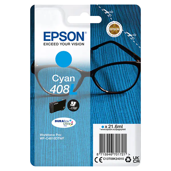 ⁨Epson original ink/ink C13T09K24010, T09K240, 408L, cyan, 21.6ml, Epson WF-C4810DTWF⁩ at Wasserman.eu