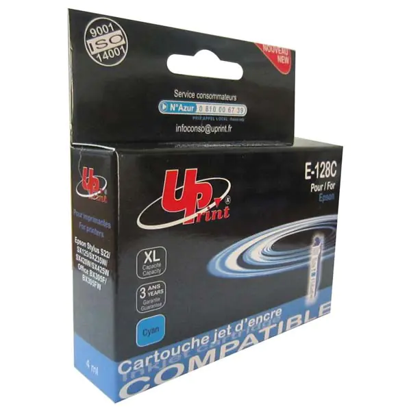 ⁨UPrint kompatybilny ink / tusz z C13T12824011, E-128C, cyan, 270s, 10ml⁩ w sklepie Wasserman.eu