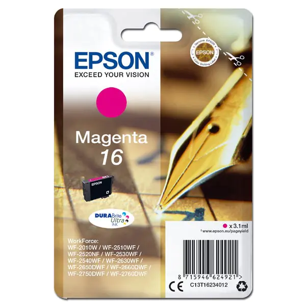 ⁨Epson original ink/ink C13T16234012, T162340, magenta, 3.1ml, Epson WorkForce WF-2540WF, WF-2530WF, WF-2520NF, WF-2010⁩ at Wasserman.eu