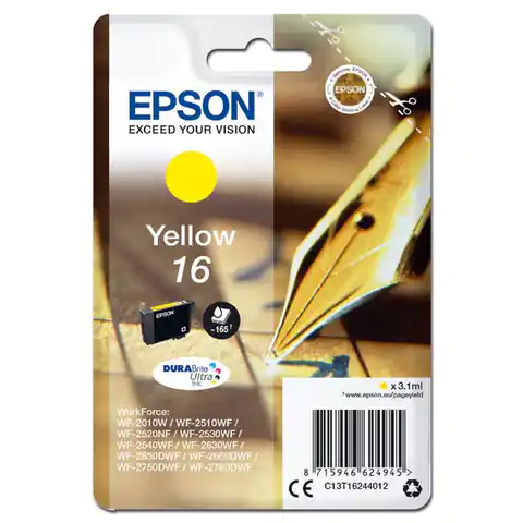 ⁨Epson original ink/ink C13T16244012, T162440, yellow, 3.1ml, Epson WorkForce WF-2540WF, WF-2530WF, WF-2520NF, WF-2010⁩ at Wasserman.eu